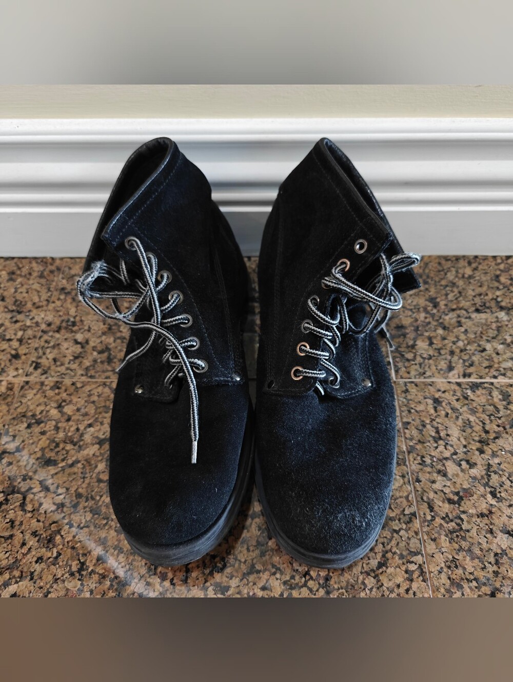 Black Suede Leather Ankle Lace Up Work Combat Boots Mens EU 41 US 8